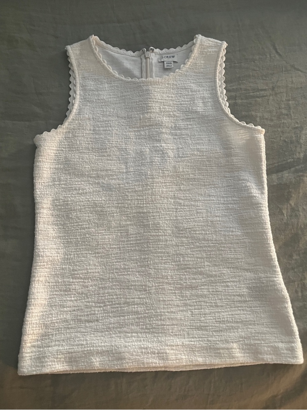 J. Crew White Scallop-Trim Textured Tank